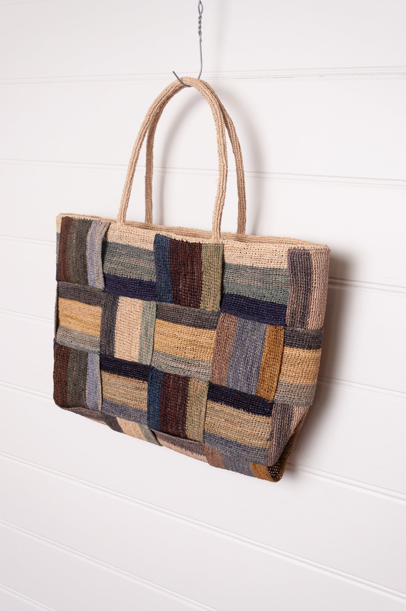 Sophie Digard crocheted and woven striped raffia bag.