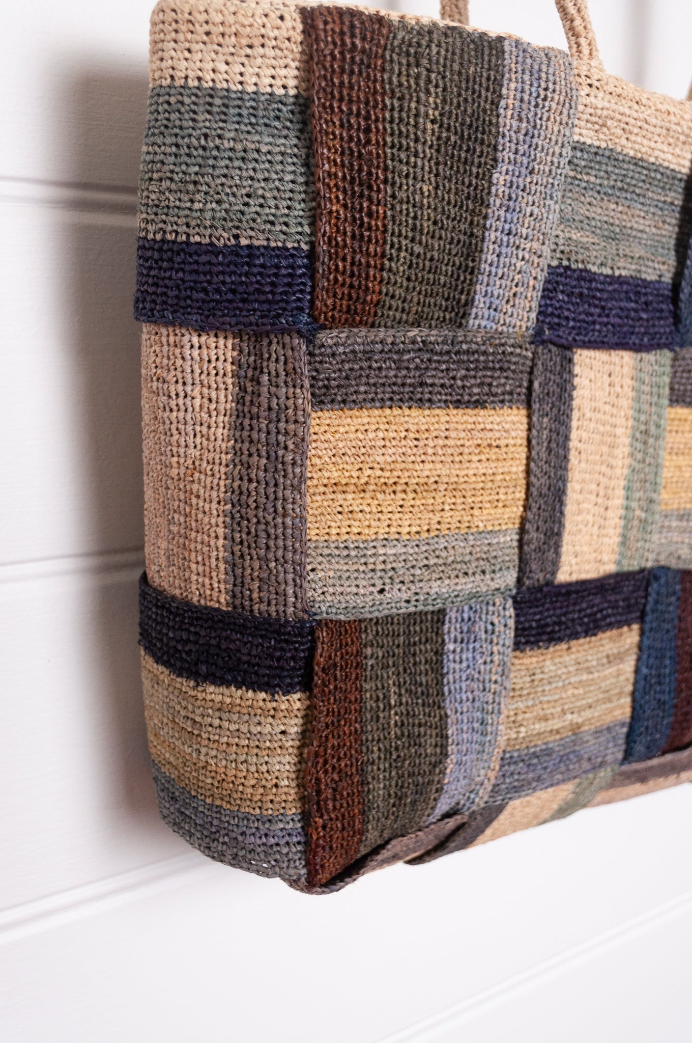 Sophie Digard crocheted and woven striped raffia bag.