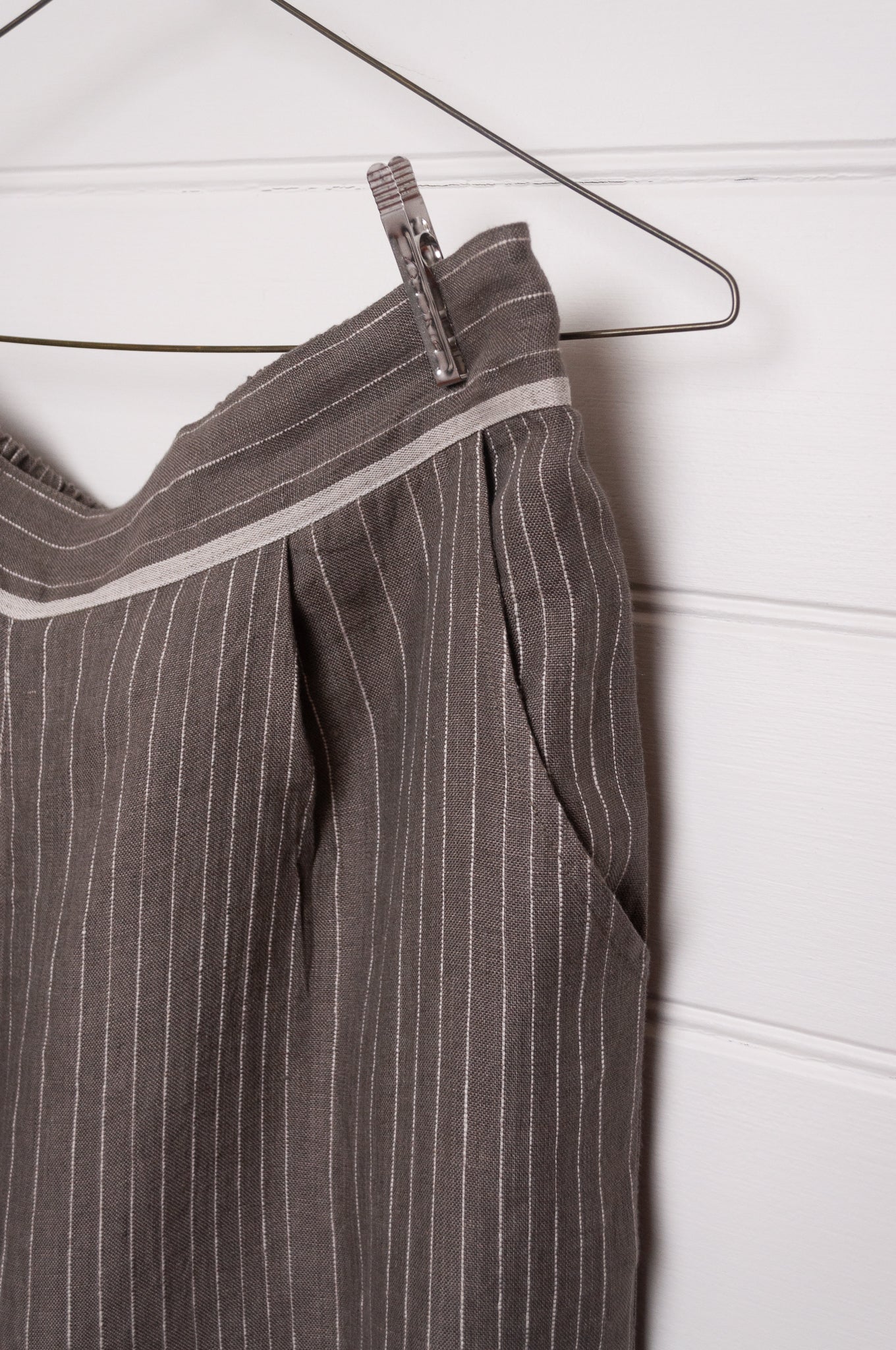 Manan Juno grey and white linen striped palazzo pant.