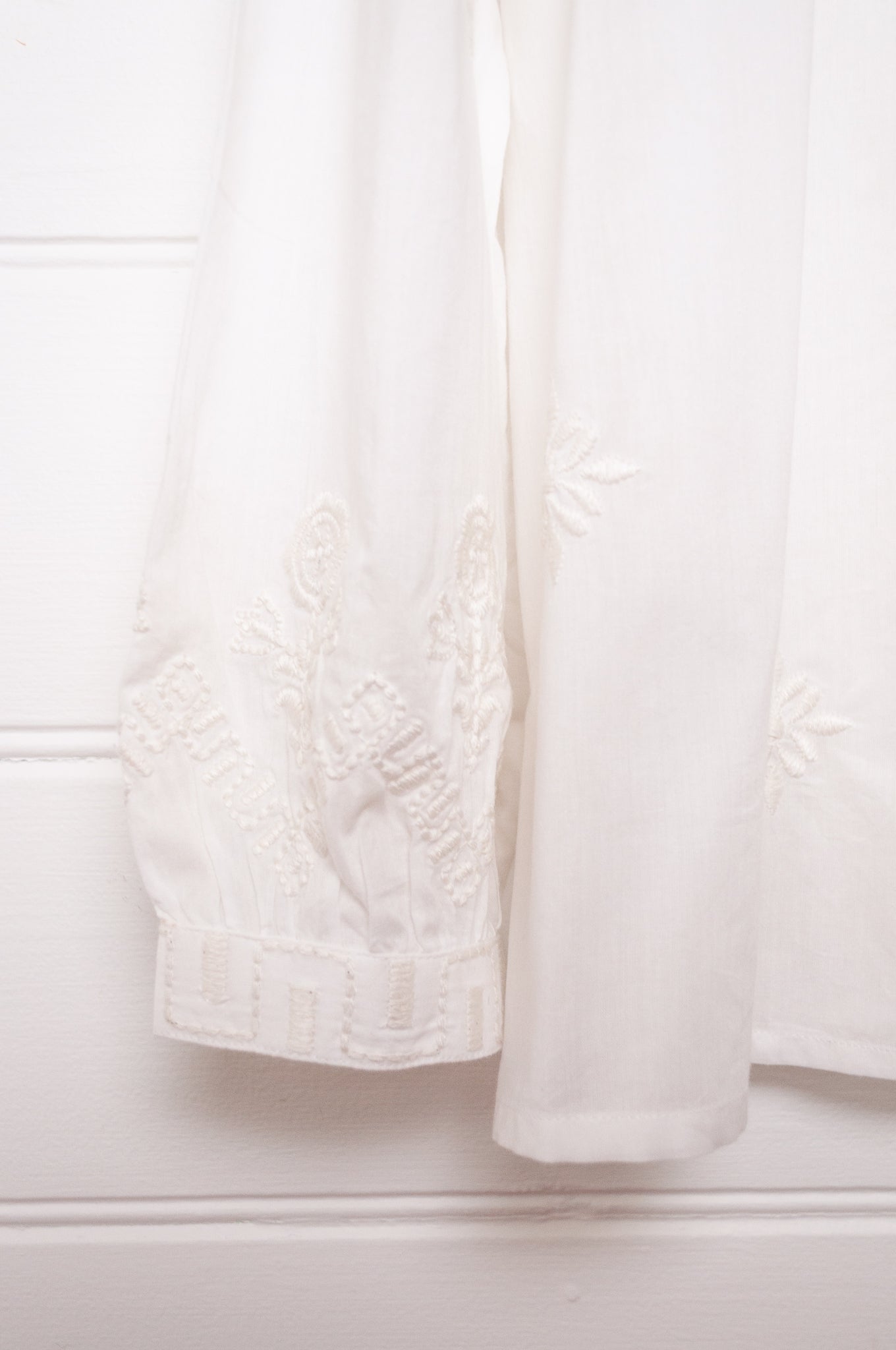 Manan Folk blouse, pure cotton button up with ivory embroidery on ivory.