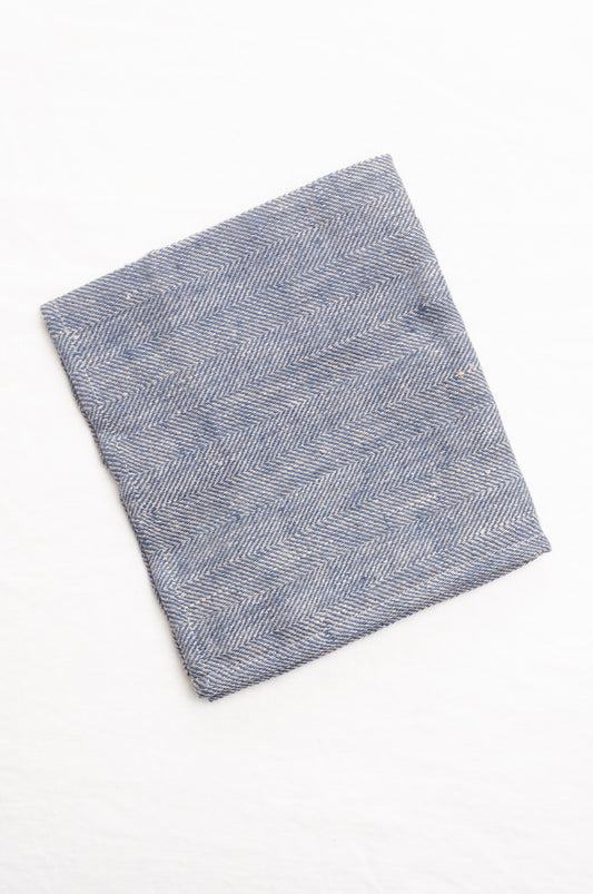 Made in Lithuania pure linen chevron weave tea towel in indigo blue and white.