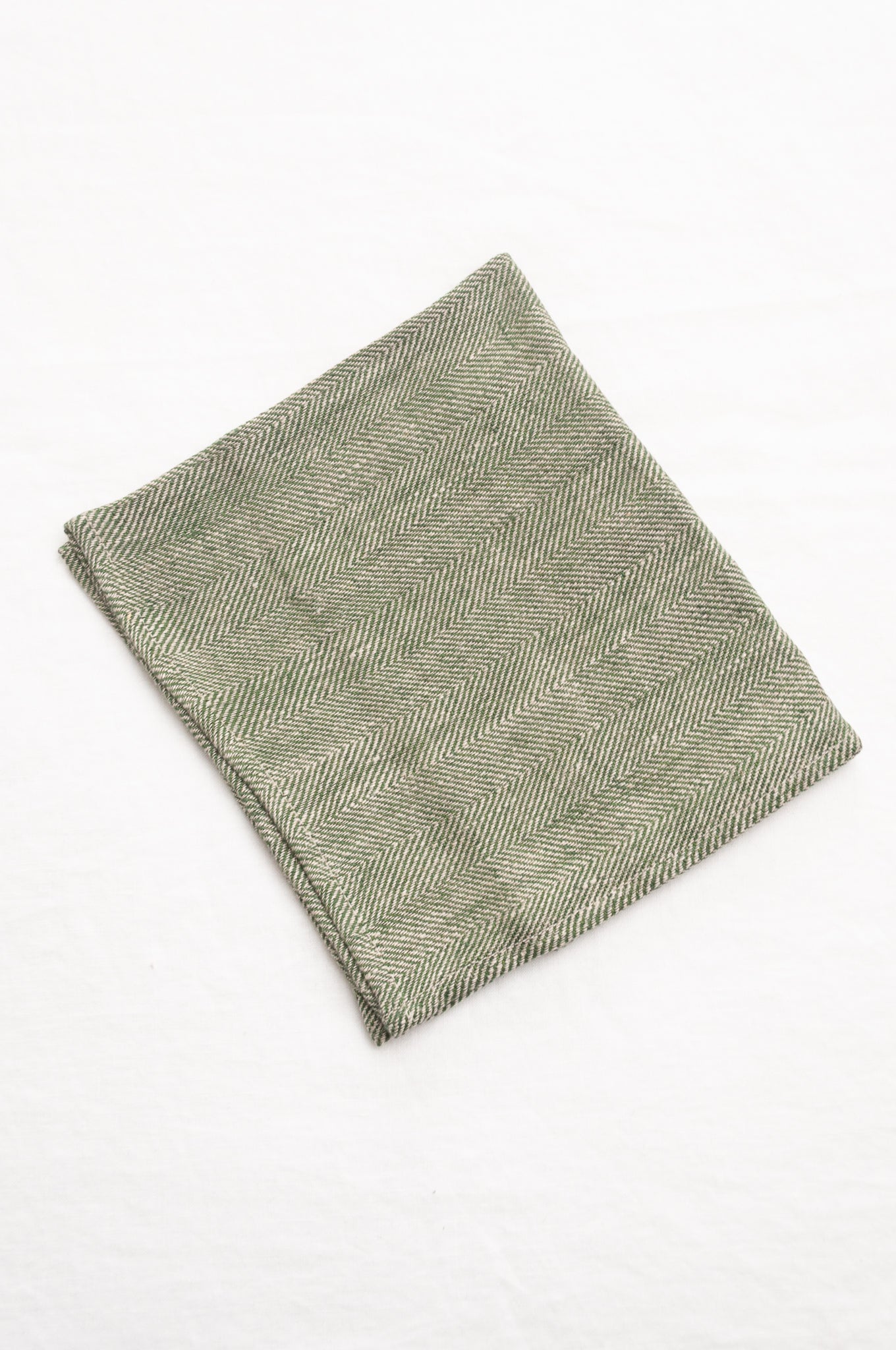 Made in Lithuania pure linen chevron weave tea towel in olive green and white.