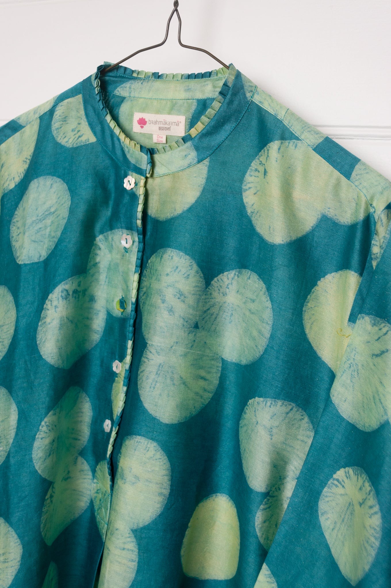 Brahma Karma chanderi cotton silk emerald green tunic dress with geometric side panels.