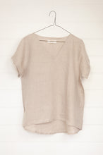 Load image into Gallery viewer, Frockk linen v-neck tshirt top in natural.
