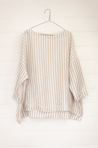 Frockk Louise one size oversized linen tunic top in natural and white stripe.