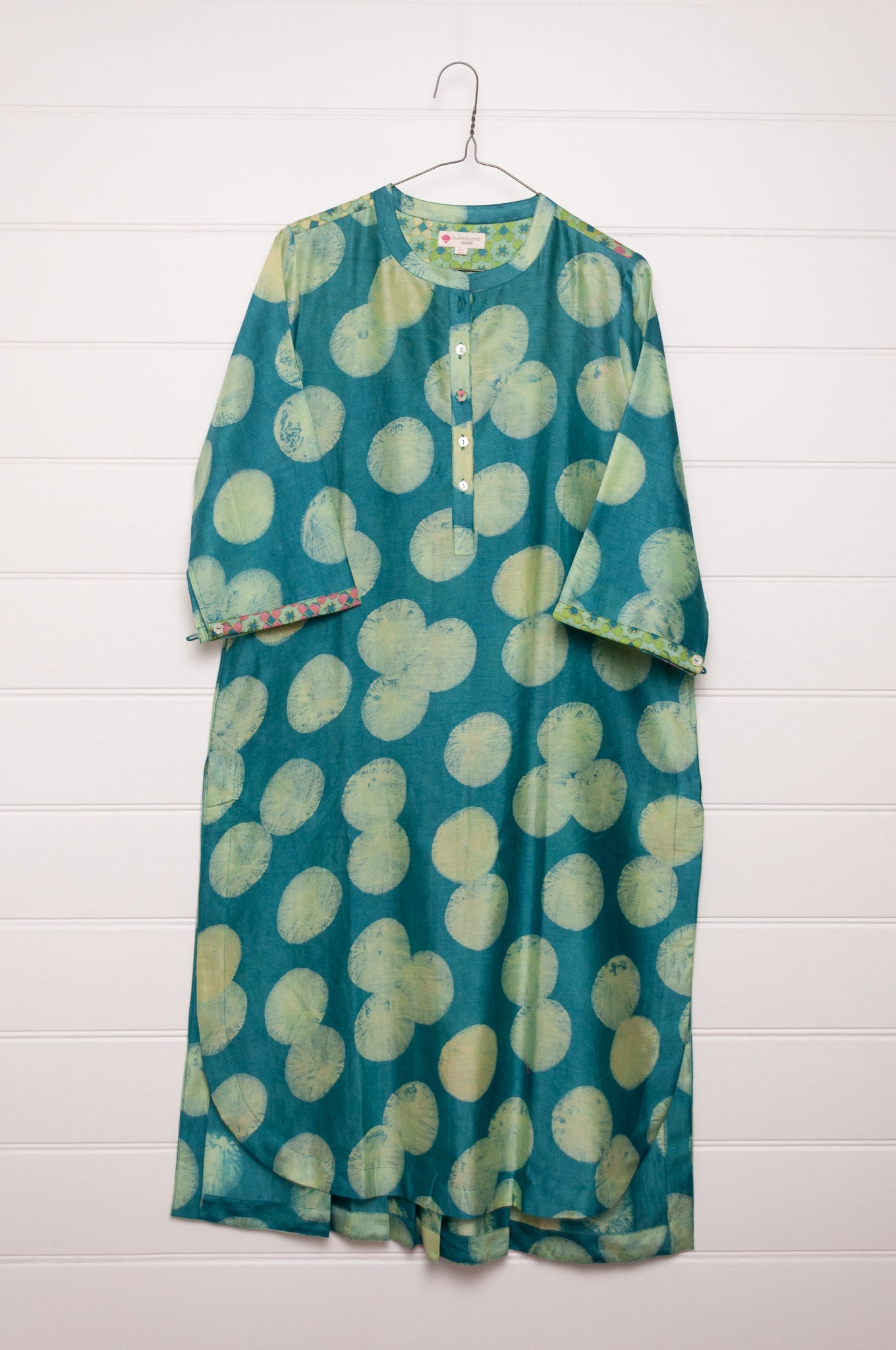Brahma Karma chanderi cotton silk turquoise spot kurta dress