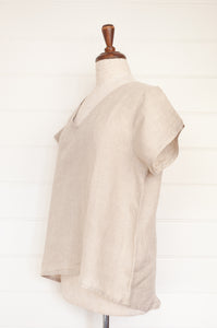 Frockk linen v-neck tshirt top in natural.