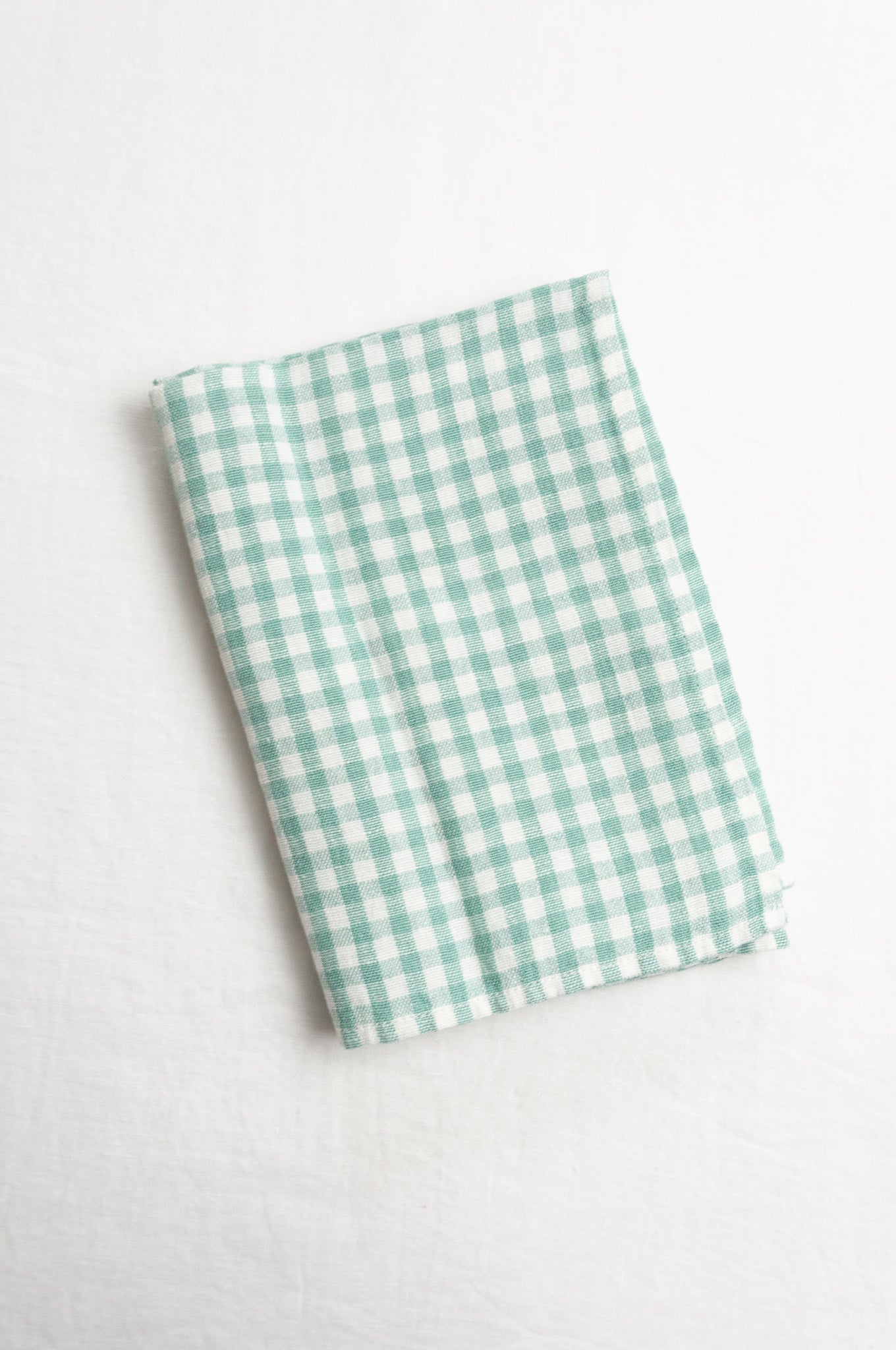 Lithuanian linen gingham mint green and white check tea towel.