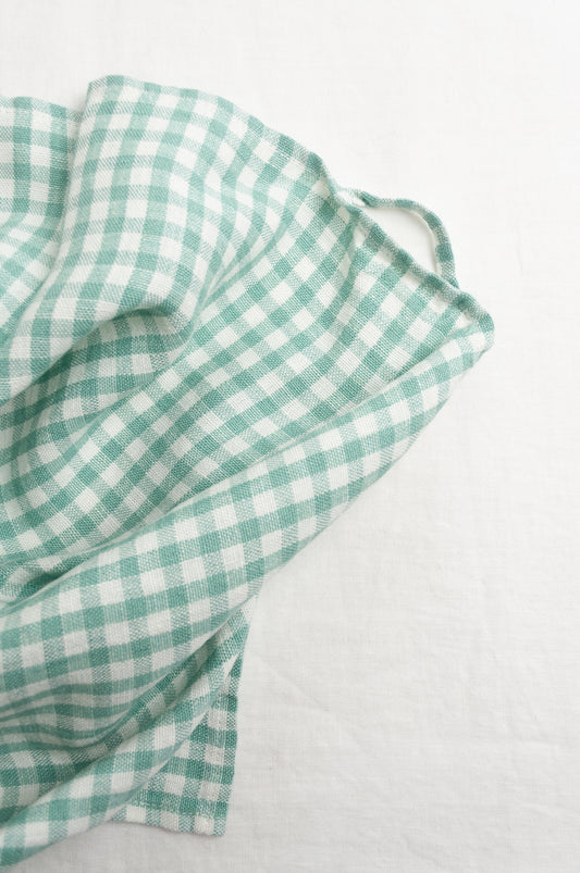 Lithuanian linen gingham mint green and white check tea towel.