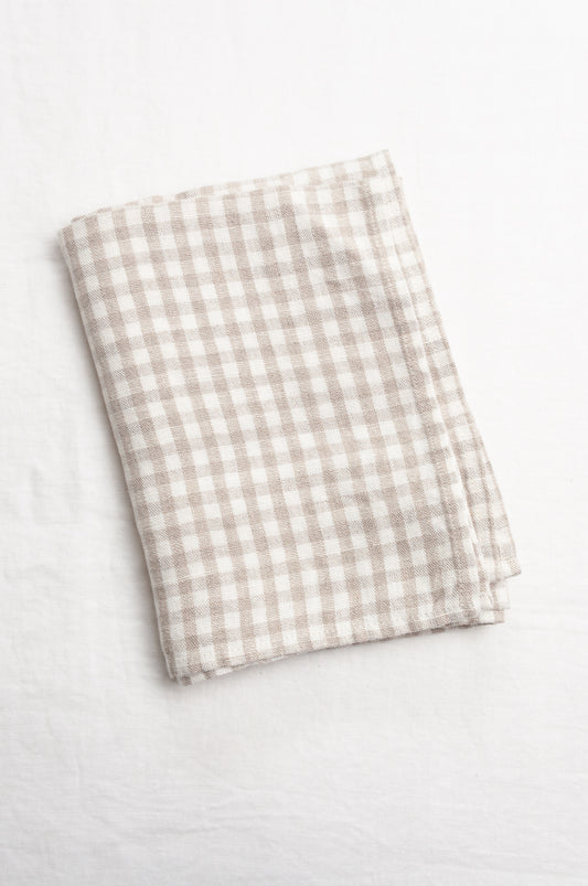Made in Lithuania pure linen gingham tea towel in natural and white.