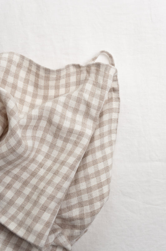 Made in Lithuania pure linen gingham tea towel in natural and white.