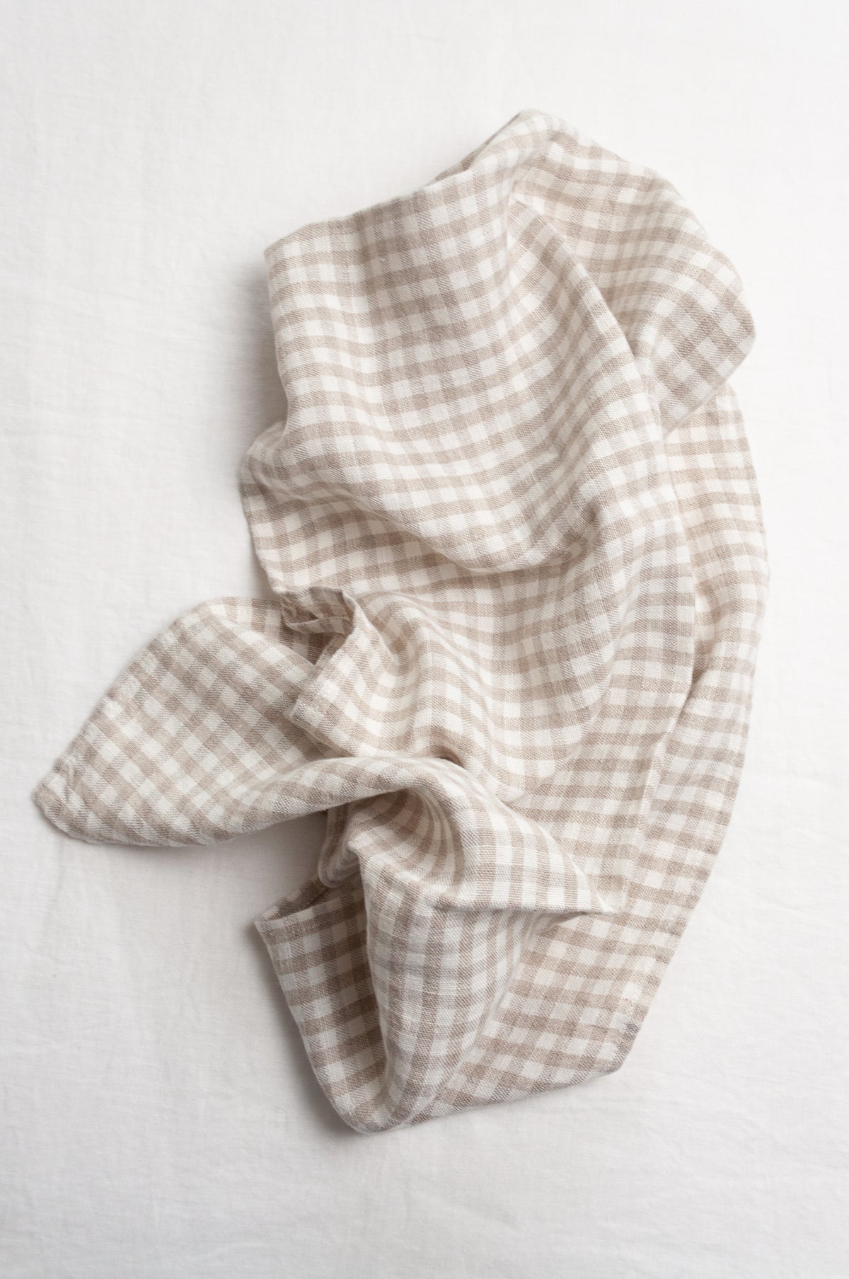 Made in Lithuania pure linen gingham tea towel in natural and white.