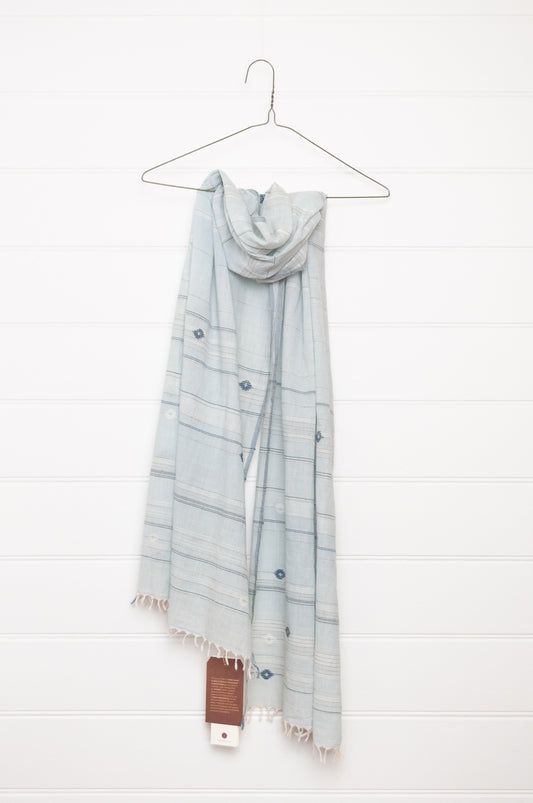 Karomi indigo blue natural dye handwoven jamdani cotton scarf.