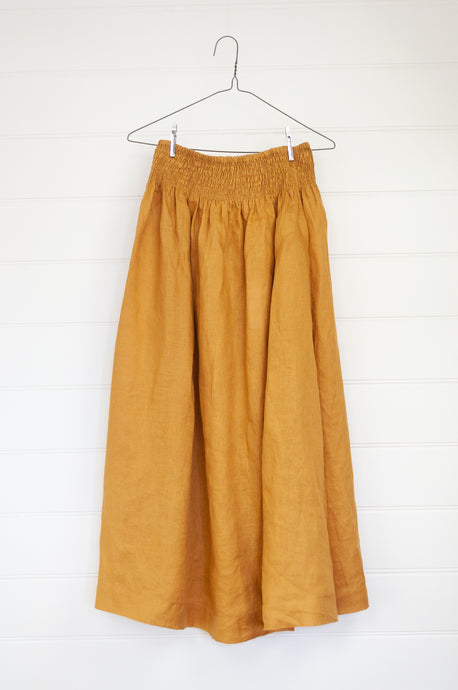 Frockk one size linen Lulu skirt maxi length  in turmeric mustard yellow.
