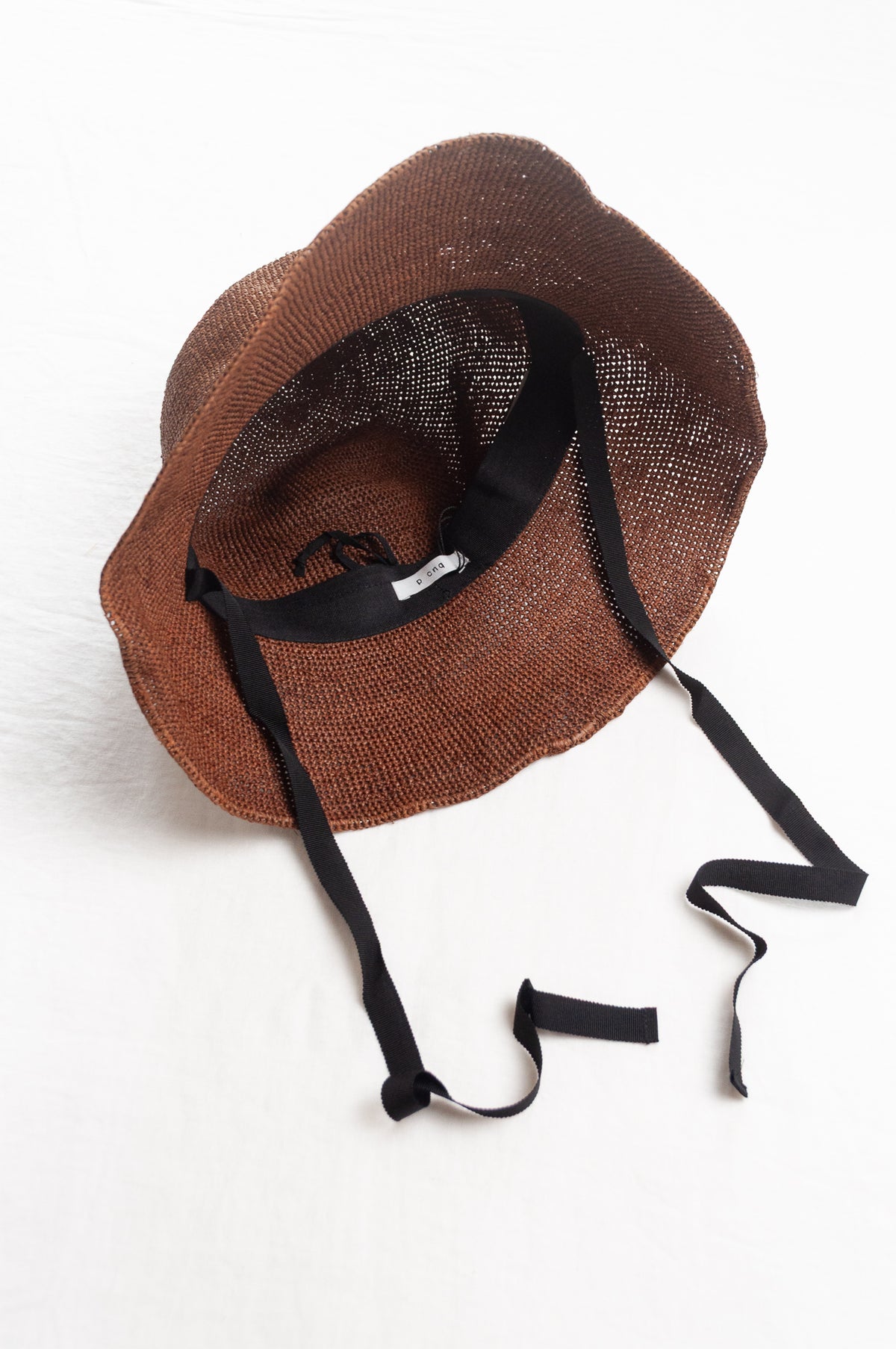 PCNQ made in Japan raffia sun hat with ribbon tie Cleo in brown.