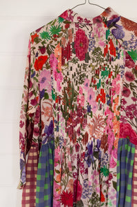 Yavi Kashmir floral and gingham long gathered shirt dress.