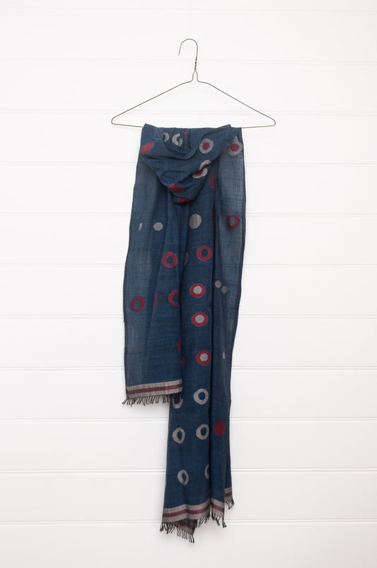 Karomi Multiple circles jamdani scarf - indigo black