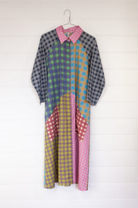 Yavi cotton gingham shirt dress in multi coloured panels.