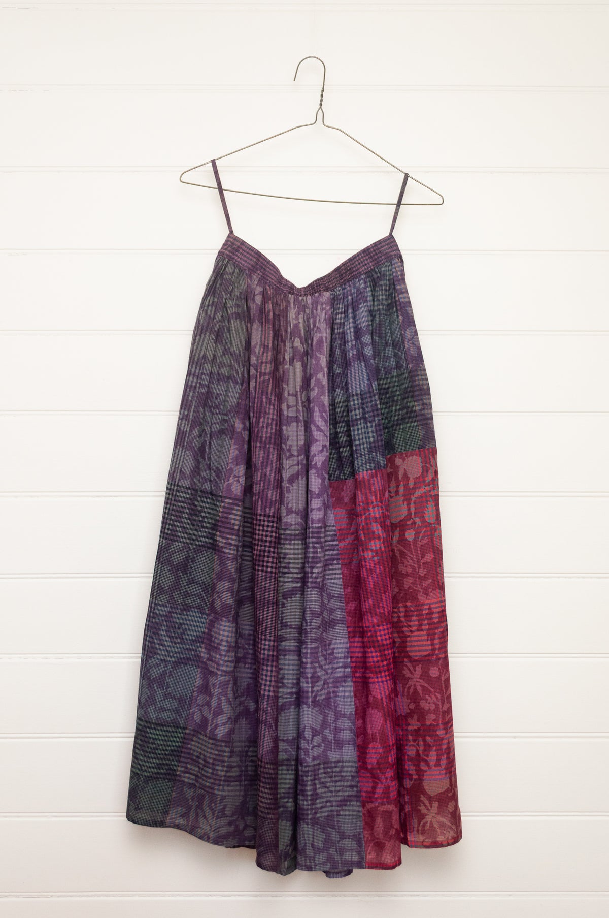 Lotus Veda Charm handloom blockprint cotton skirt - purple check