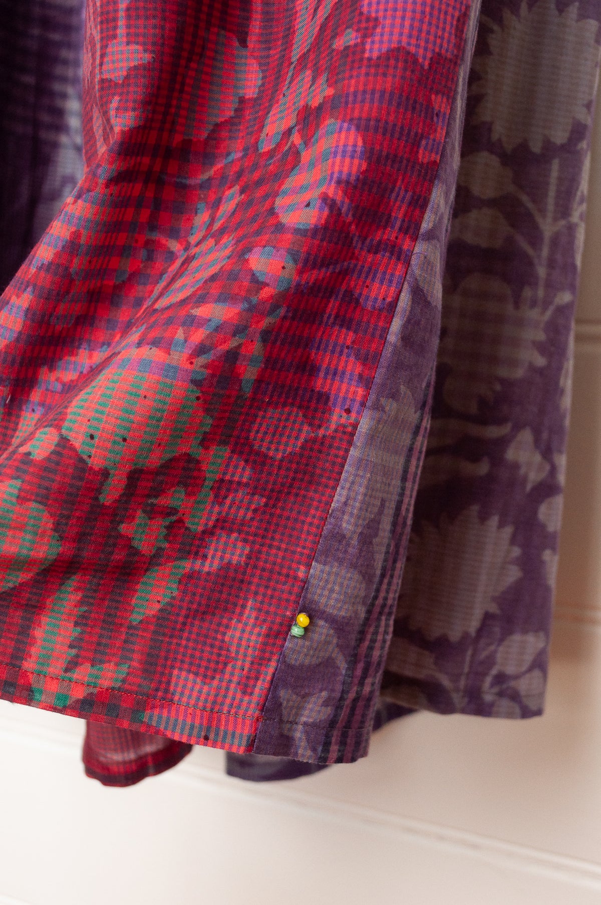 Lotus Veda Charm handloom blockprint cotton skirt - purple check
