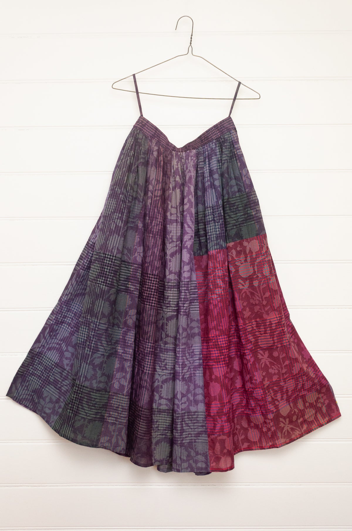 Lotus Veda Charm handloom blockprint cotton skirt - purple check