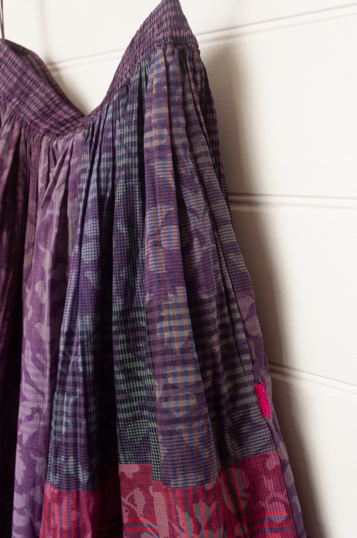 Lotus Veda Charm handloom blockprint cotton skirt - purple check
