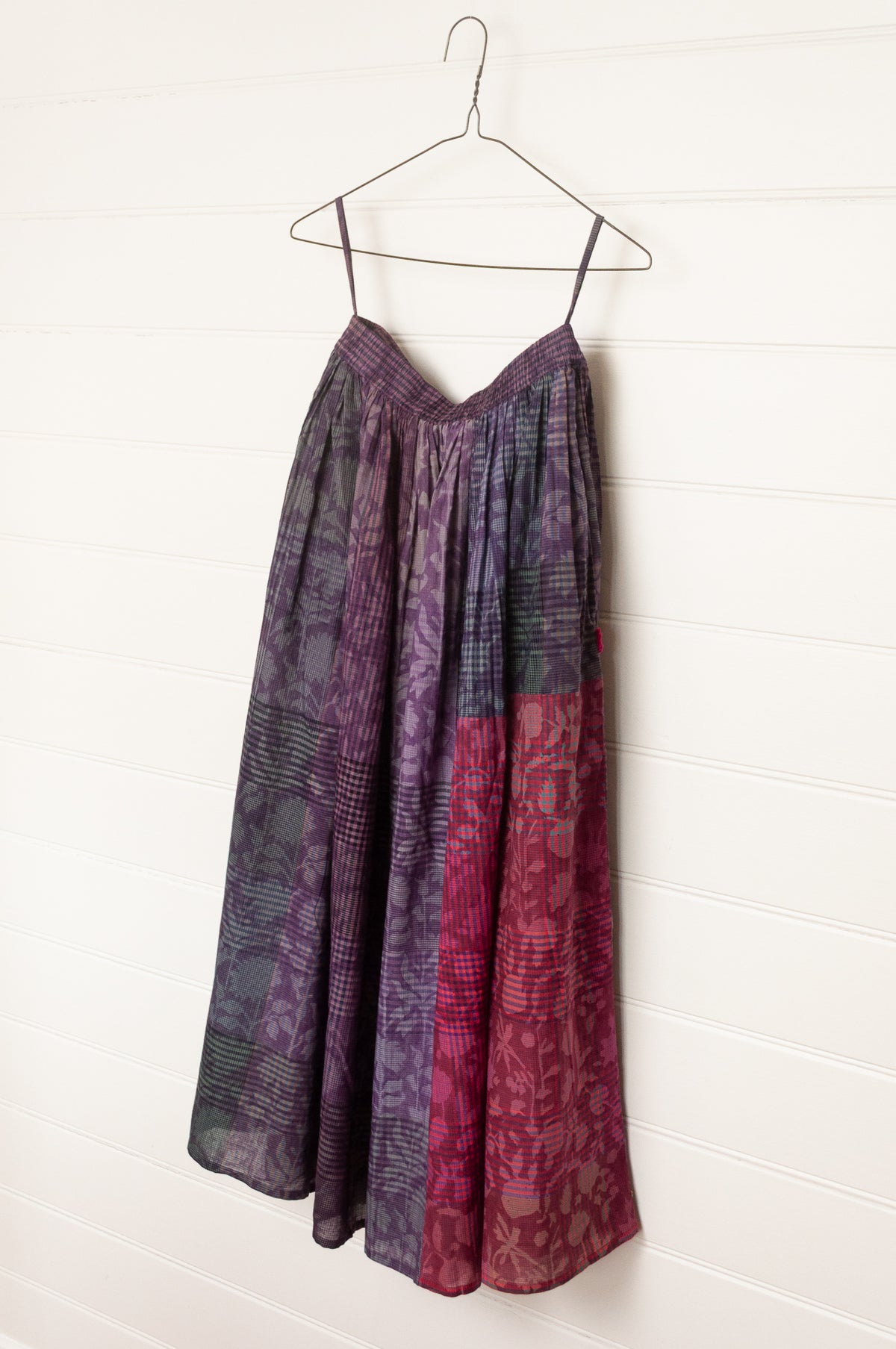 Lotus Veda Charm handloom blockprint cotton skirt - purple check