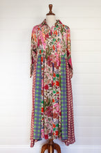 Load image into Gallery viewer, Yavi Kashmir floral and gingham long gathered shirt dress.