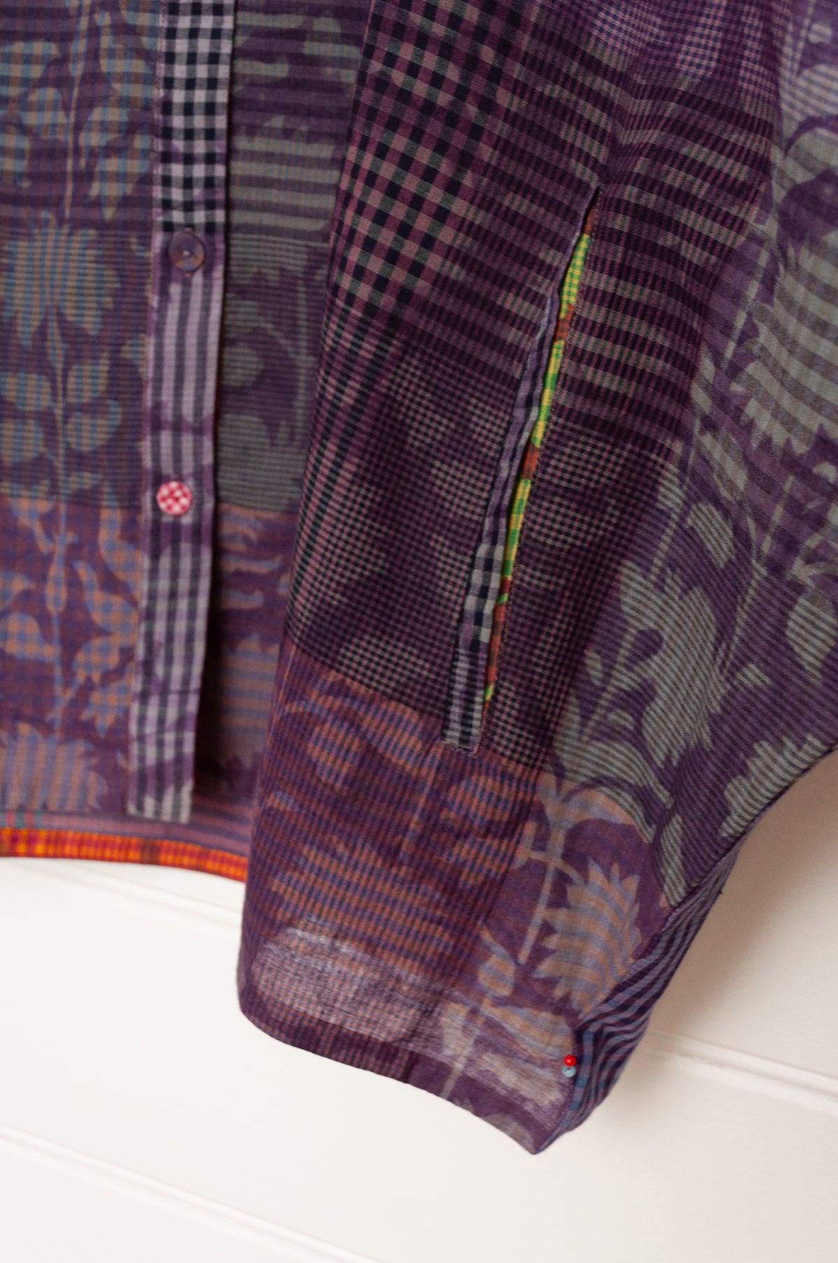 Lotus Veda Radha handloom blockprint cotton blouse - purple check