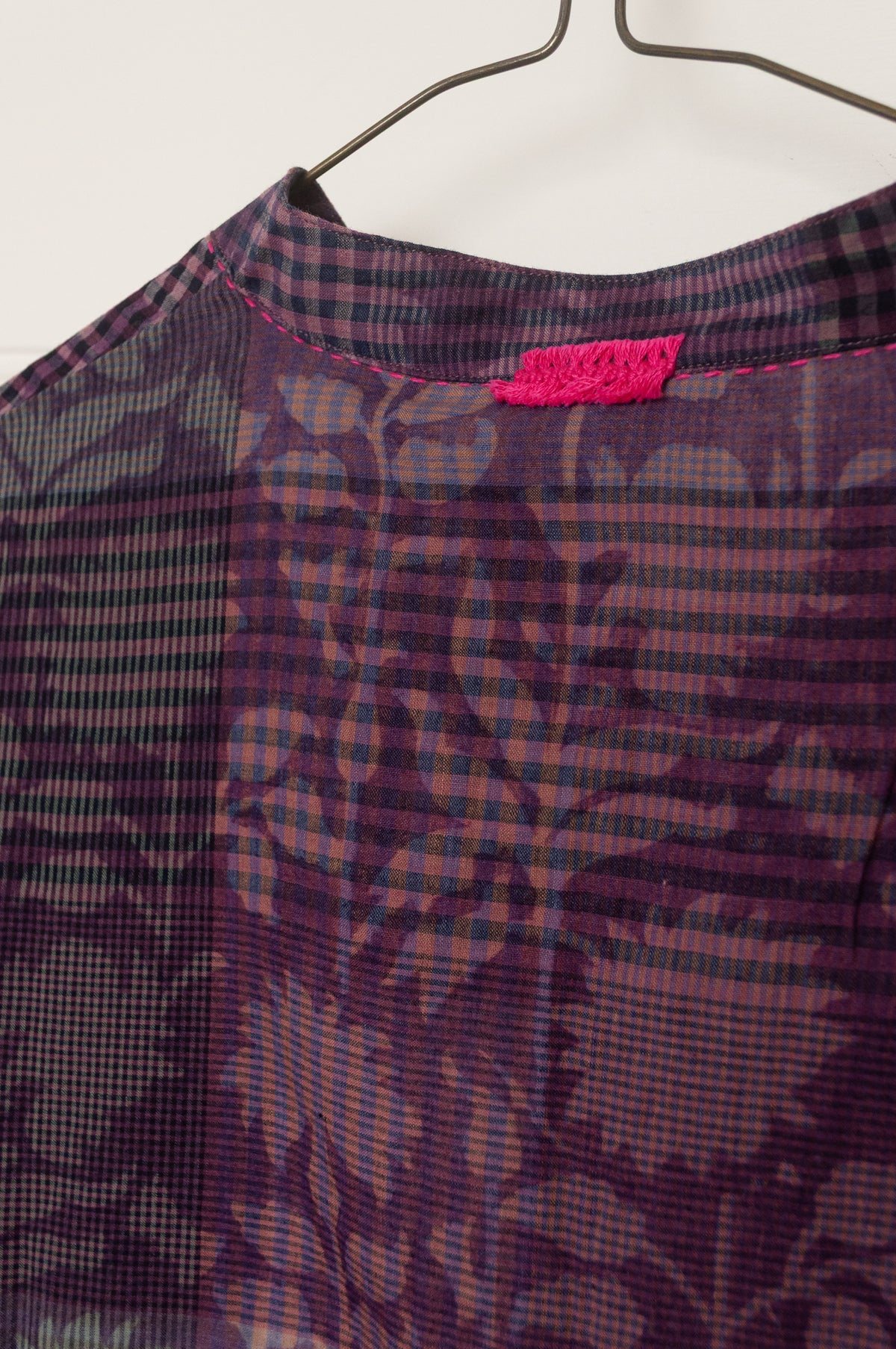 Lotus Veda Radha handloom blockprint cotton blouse - purple check