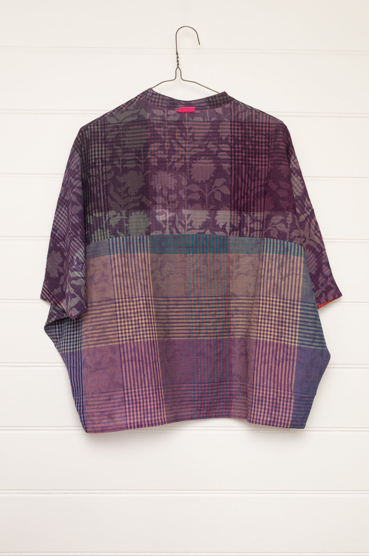 Lotus Veda Radha handloom blockprint cotton blouse - purple check