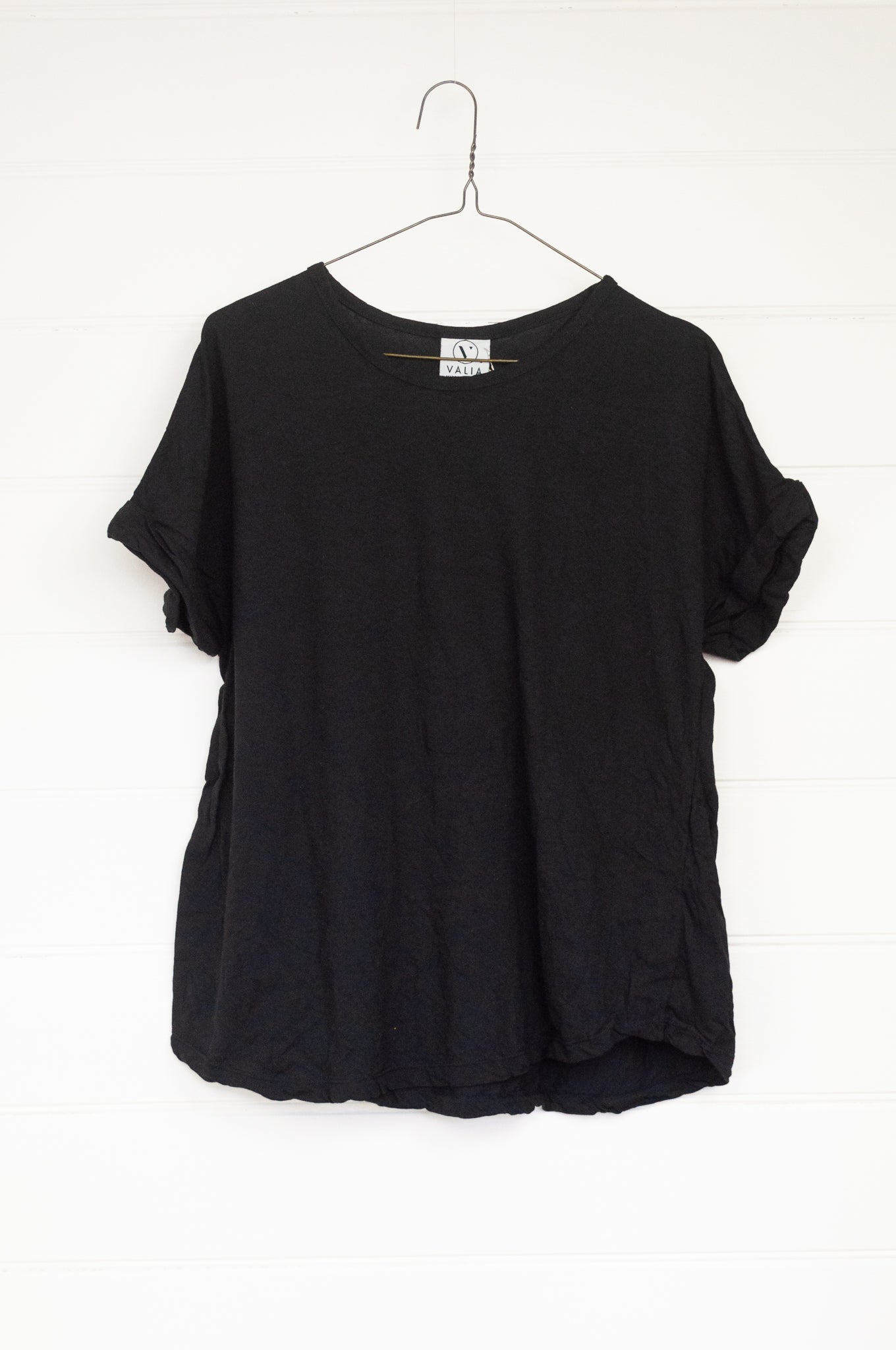 Valia made in Melbourne cotton knit Seaside tshirt top in black.