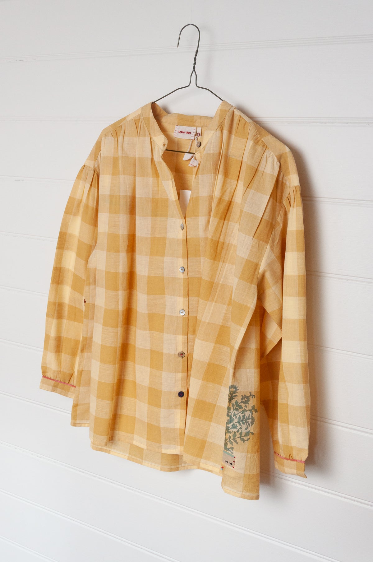 Lotus Veda Daffodil handloom cotton shirt - yellow checks