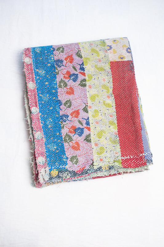 Vintage patchwork kantha quilt, multi colour with floral prints.