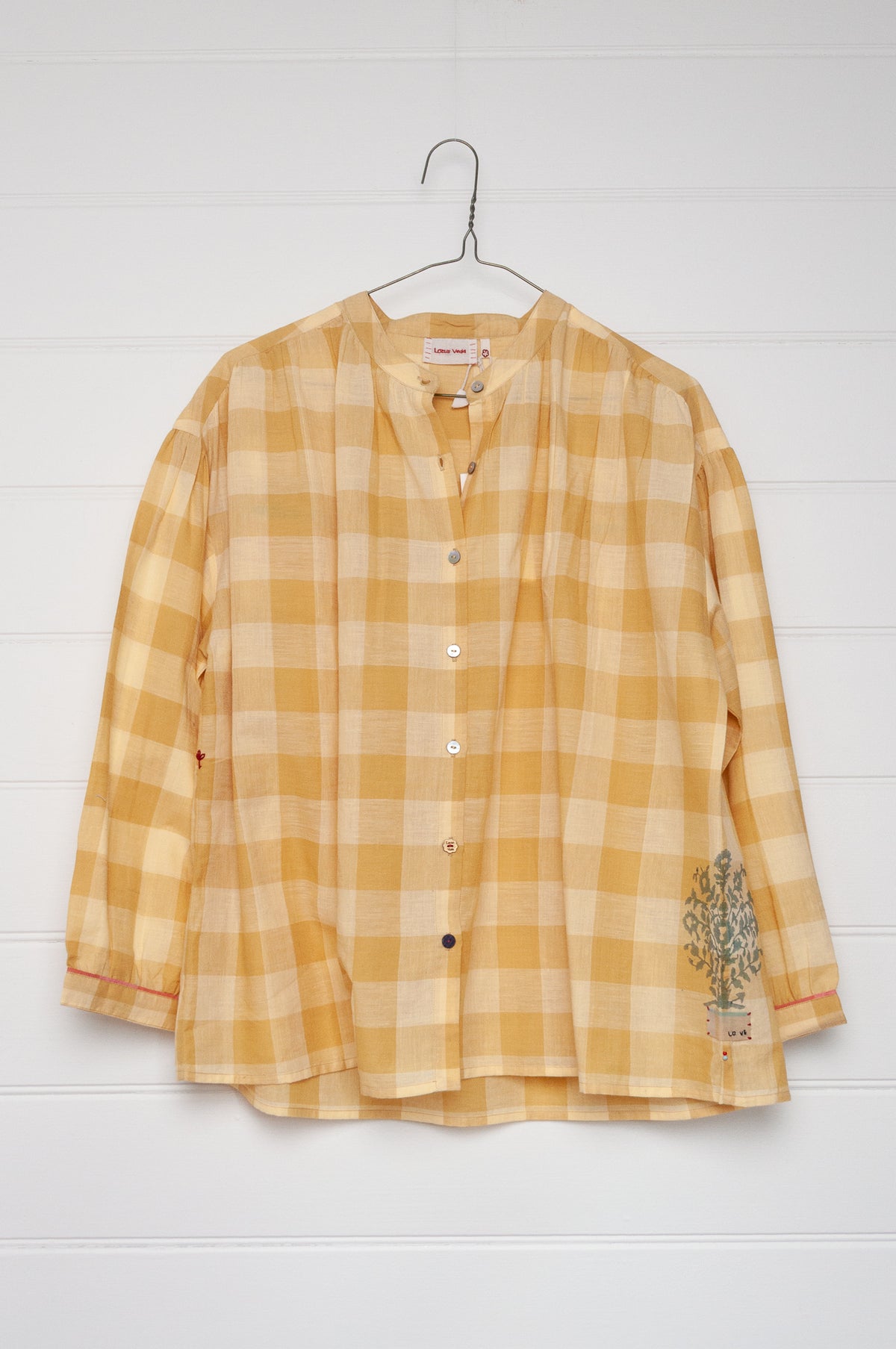 Lotus Veda Daffodil handloom cotton shirt - yellow checks