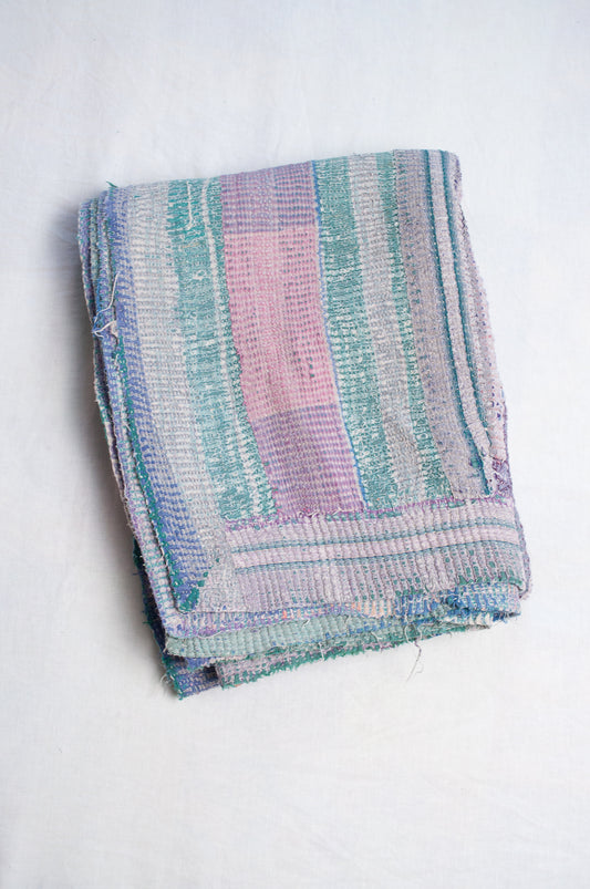 Vintage striped kantha in pinks, greens and blue.