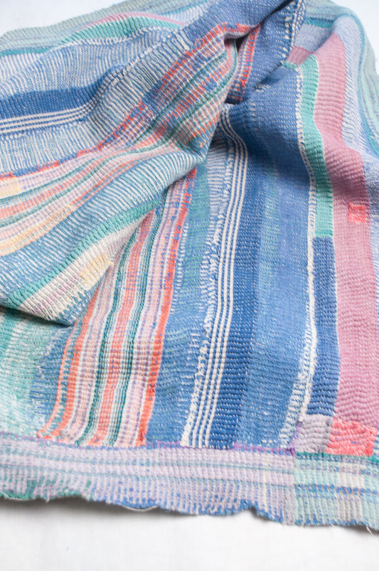 Vintage striped kantha in pinks, greens and blue.