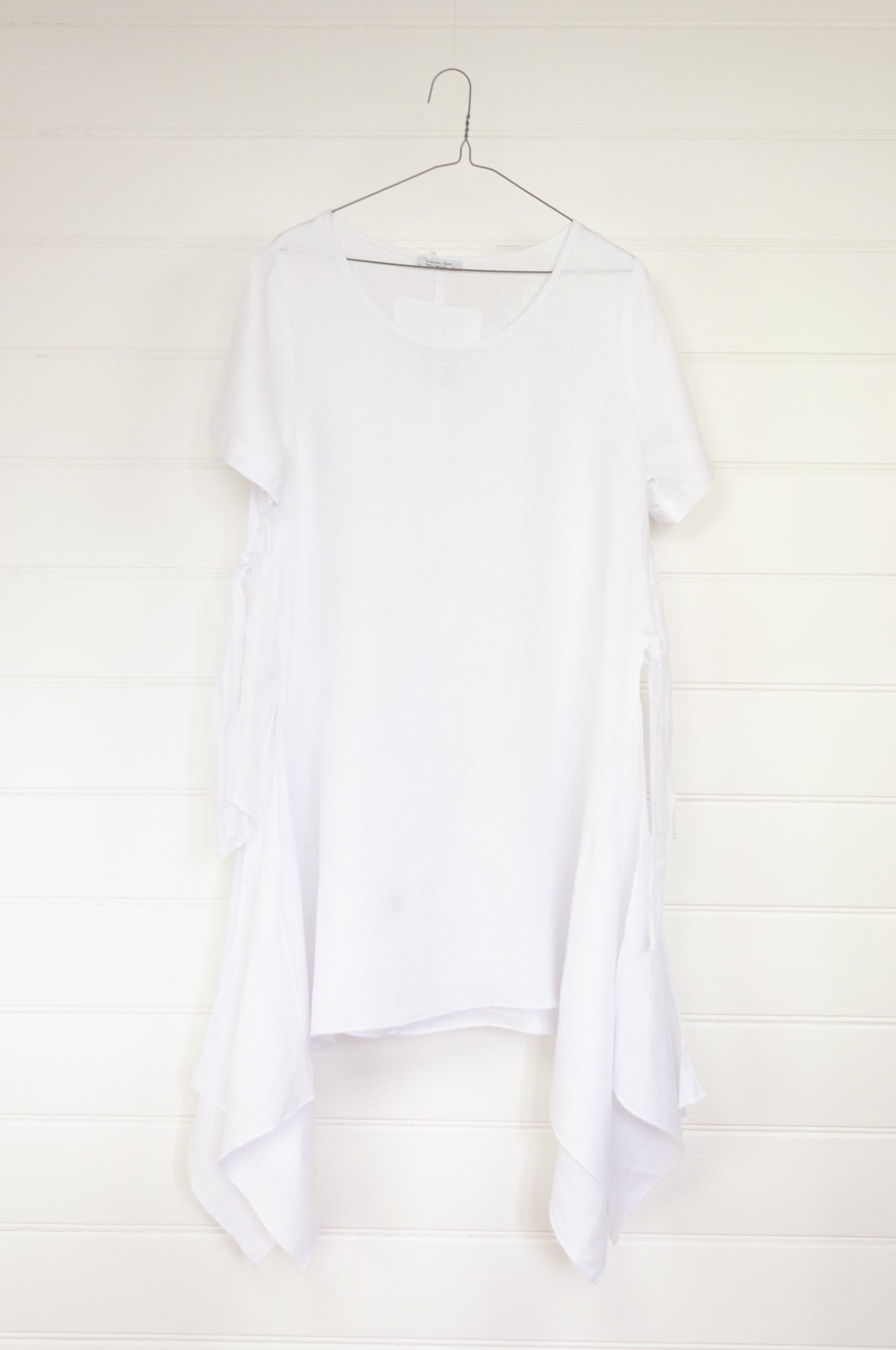 Banana Blue white linen tunic with side ties.