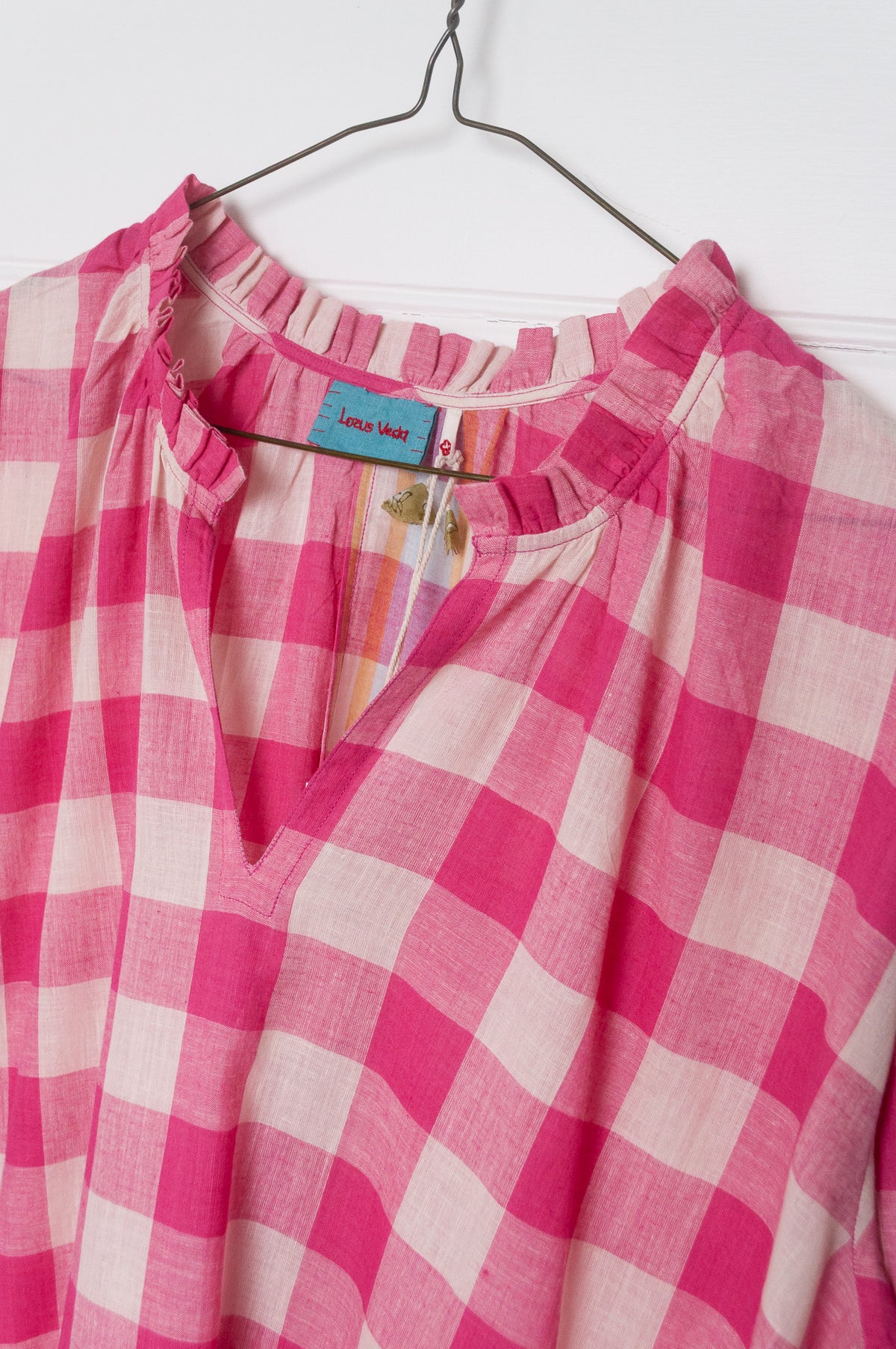 Lotus Veda River handloom cotton dress - pink checks