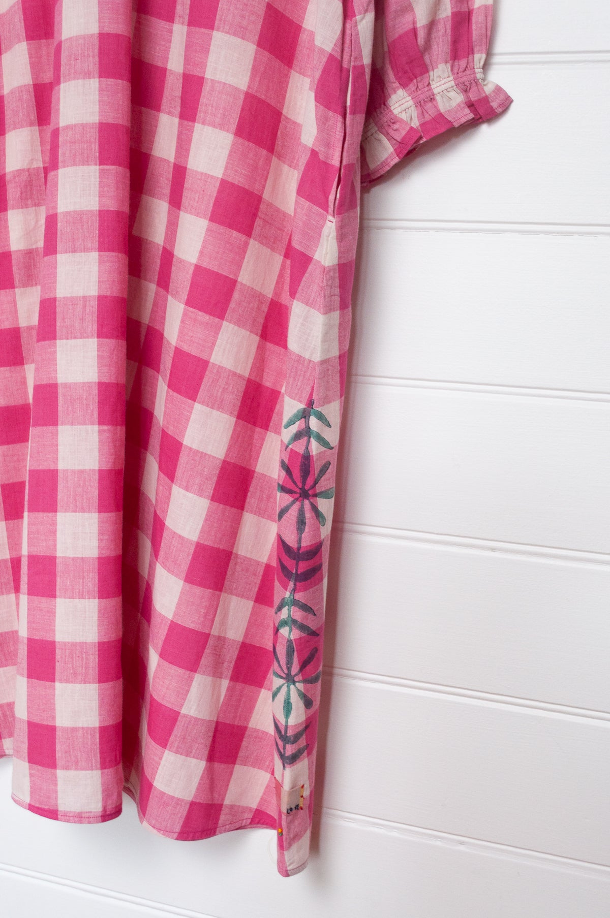 Lotus Veda River handloom cotton dress - pink checks