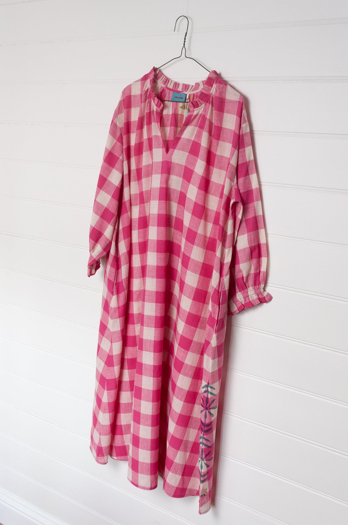 Lotus Veda River handloom cotton dress - pink checks