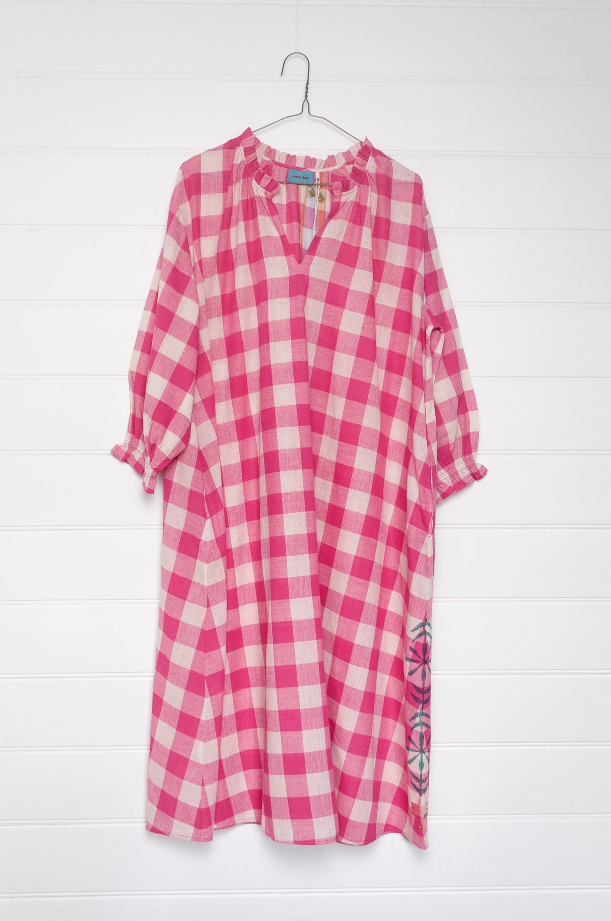 Lotus Veda River handloom cotton dress - pink checks