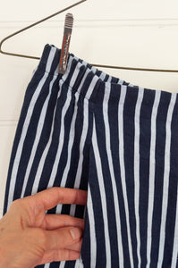 Banana Blue made in Melbourne white on blue stripe linen pants.