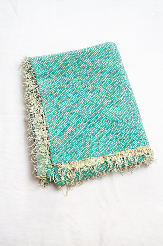 Mint green and white lohori vintage kantha quilt.