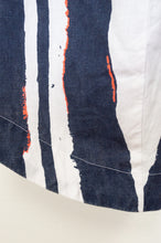 Load image into Gallery viewer, Banana Blue bold stripe blue and white linen pants, with a dash of neon orange.