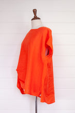 Load image into Gallery viewer, Banana Blue neon orange linen top with short sleeves and pleat detailing.
