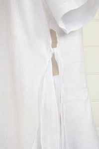 Banana Blue white linen tunic with side ties.