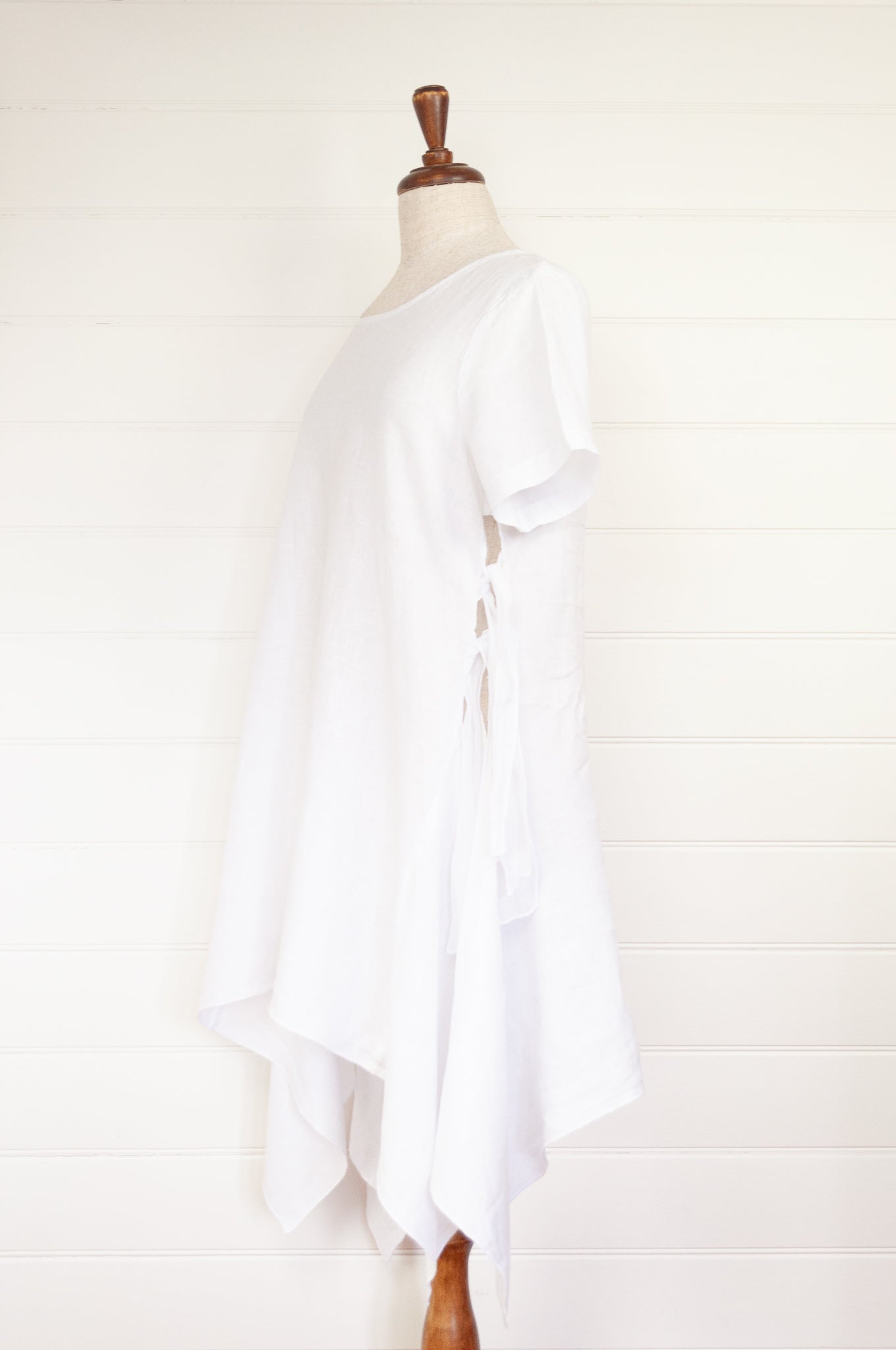 Banana Blue white linen tunic with side ties.