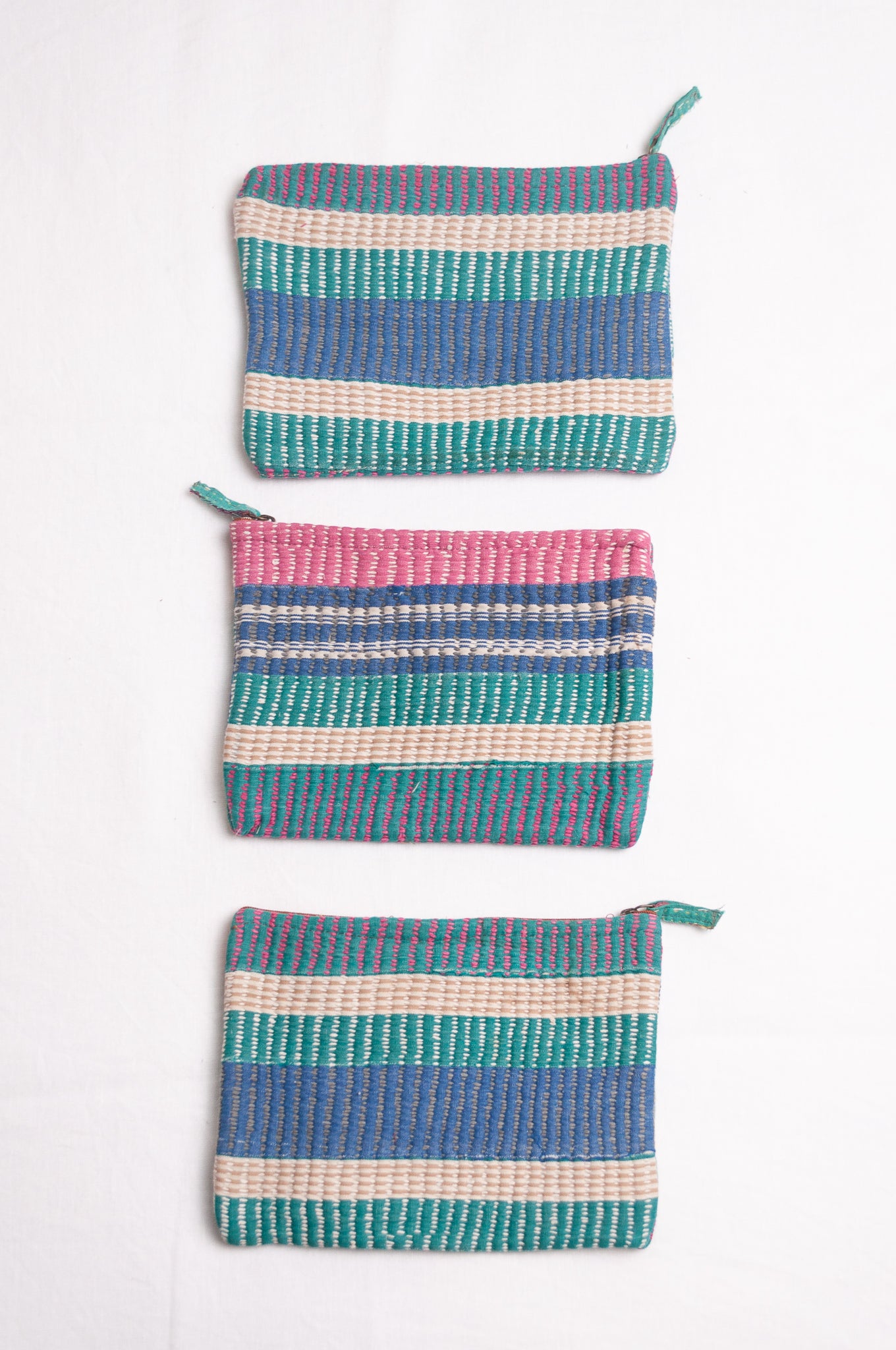 Vintage lohori kantha pouch - stripes
