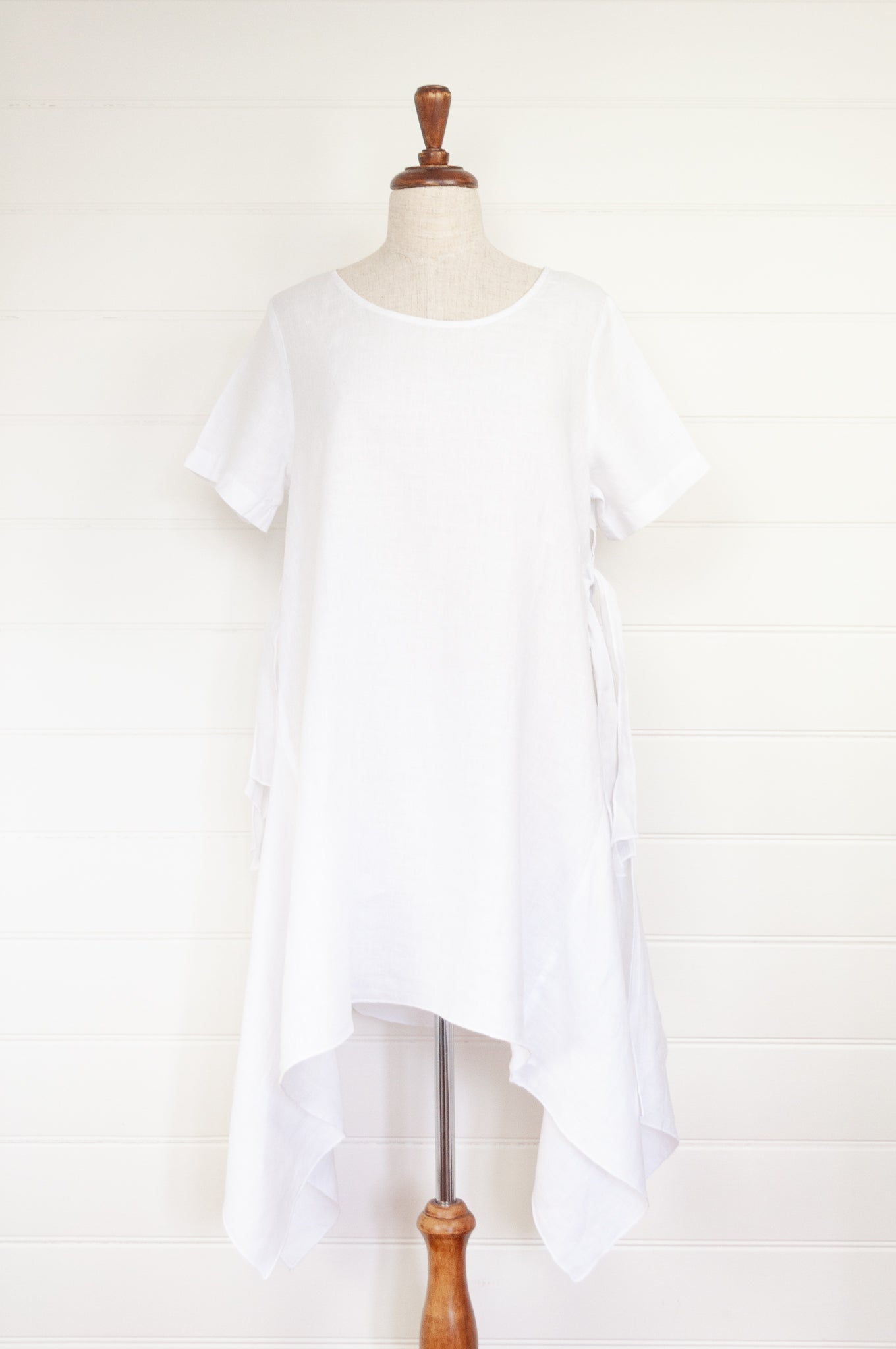Banana Blue white linen tunic with side ties.